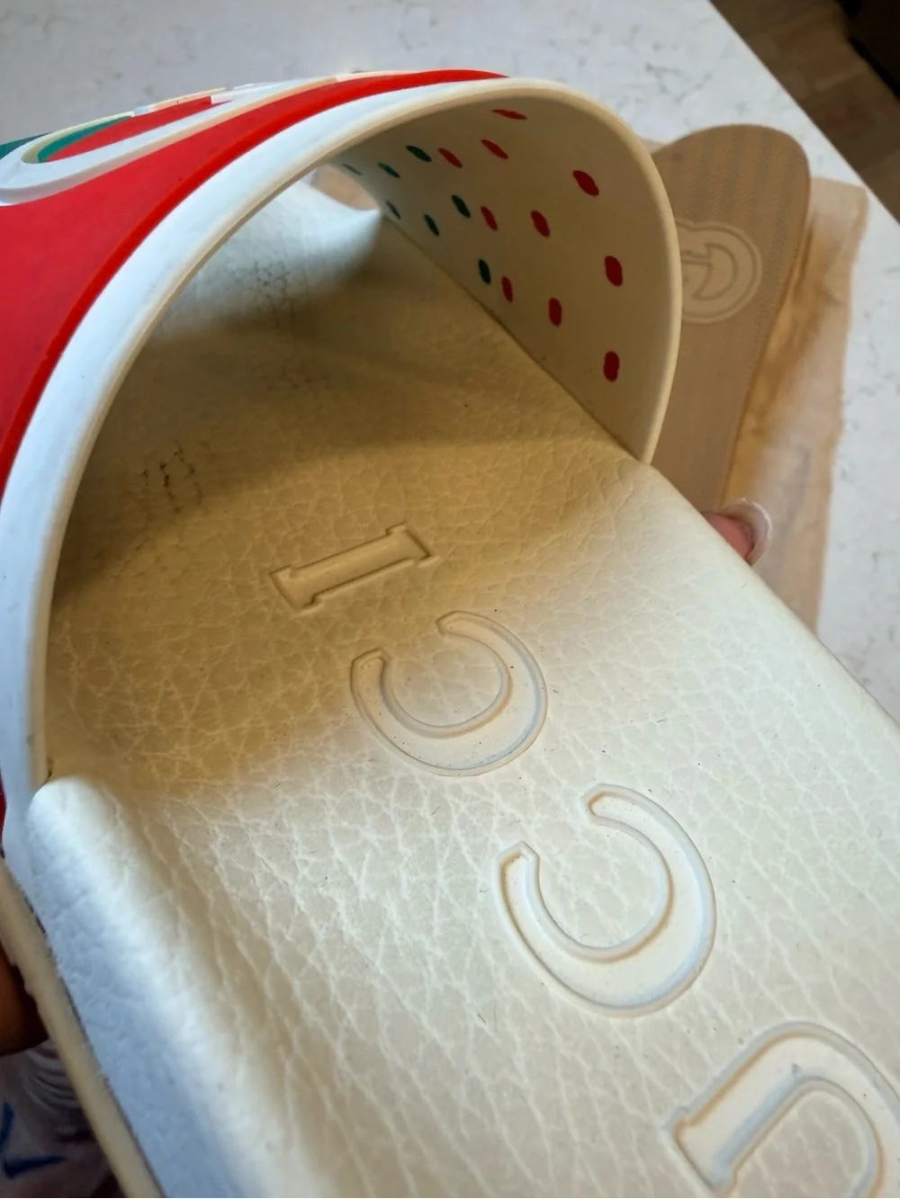 Gucci Pursuit ’72 White Red Green Web Rubber Slides